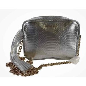 NEW Victorias Secret Silver Reptile Embossed Metallic Finish Chain Crossbody